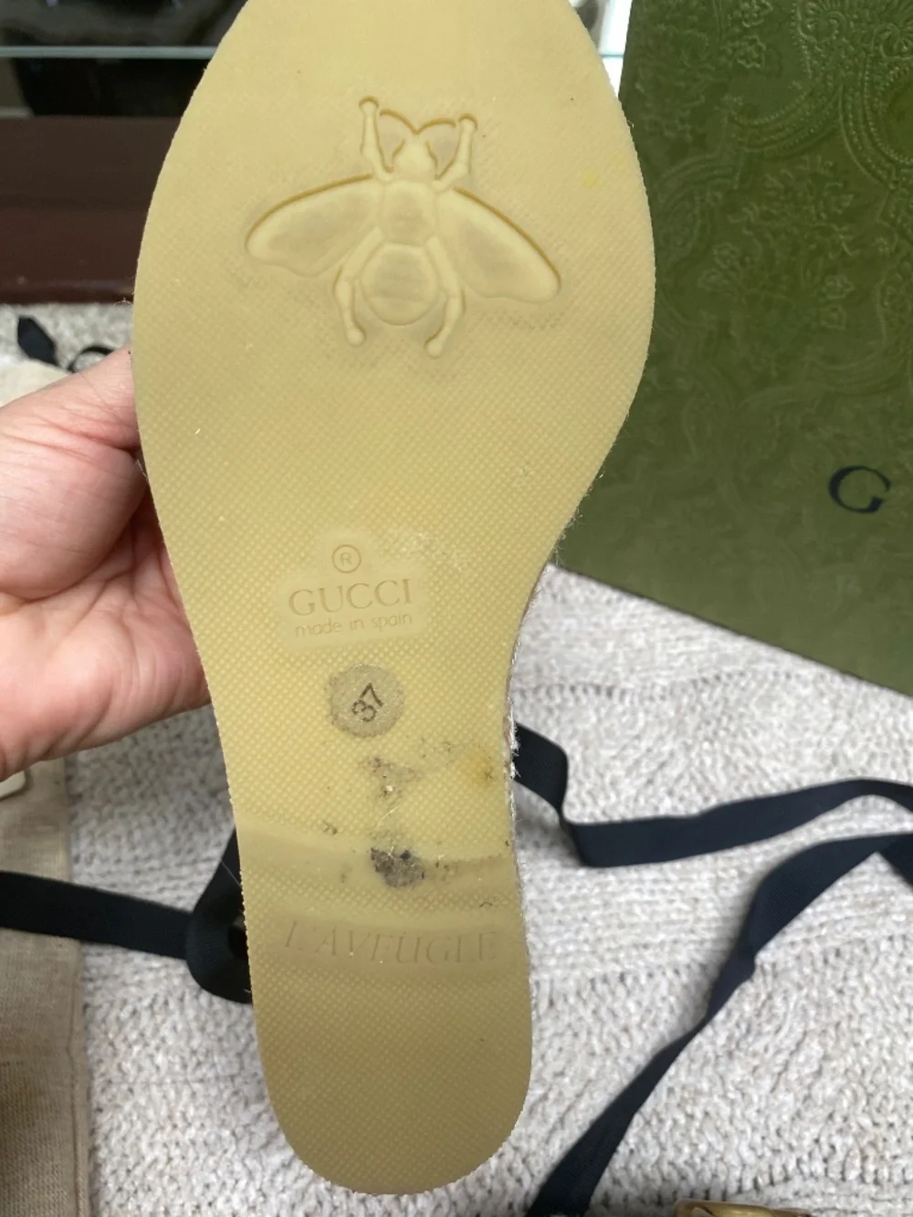 Gucci black monogram espadrilles with ankle ties